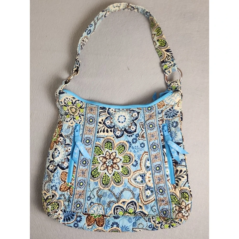 VERA BRADLEY Bali Blue Quilted Purse Blue/Brown Floral print Hobo Shoulder Bag